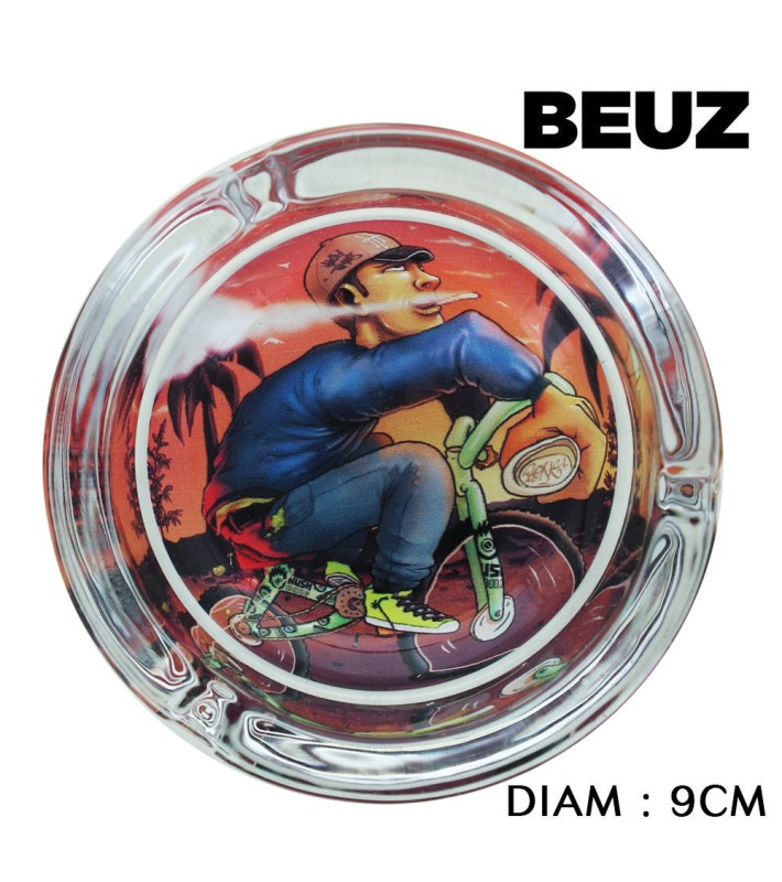 BEUZ - Cendrier rond en verre Bike